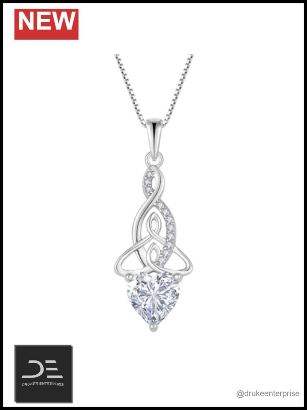Celtic Knot Pendant Necklace Sterling Silver 925 Cubic Zirconia Irish Jewelry